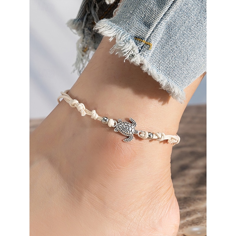 Women's Turtle Charm Friendship Anklet Set - Adjustable Bracelet with Silver Beads and Turtle Charm - Beach and Summer Accessories4