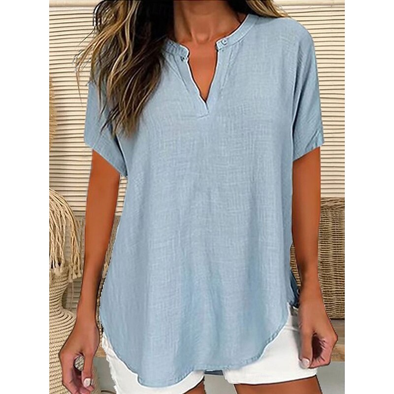 Women's Blouse Solid Color Elegant Casual Short Sleeve V Neck Regular Tops Daily Holiday Black White Pink Blue Green Summer Spring