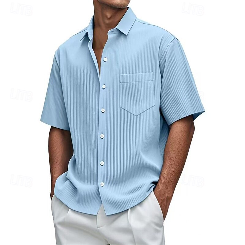 Men's Shirt Summer Shirt Casual Shirt Beach Shirt Button Up Shirt Black White Red Navy Blue Blue Short Sleeve Plain Lapel Vacation Hawaiian Jacquard Clothing Apparel Polyester Fashion Casual3