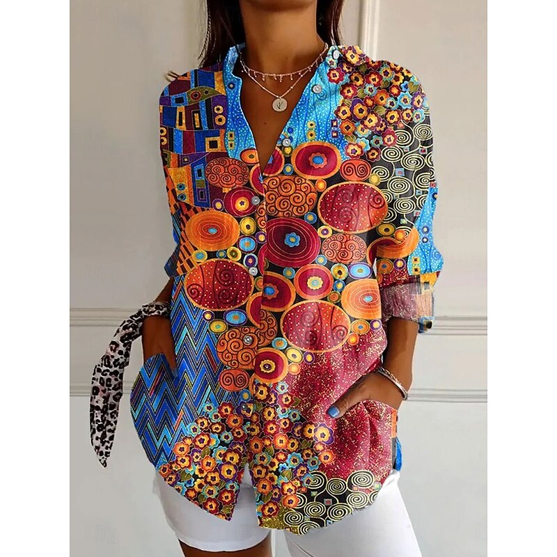 Women's Shirt Button Down Tunic Shirt Collar Long Sleeve Floral Graphic Daily Stylish Casual Regular Tops Work Daily s Print Yellow Red Blue Orange Green Spring