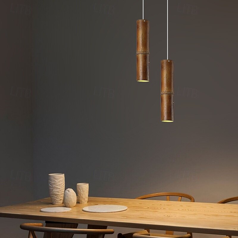 LED Pendant Light Bamboo Modern Kitchen Island Light Fixture,Adjustable Pendant Lighting for Kitchen Island,Black Gold Led Chandelier for Dining Room,Bedroom,Mini Pendant Spot Lights (1-Pack)3