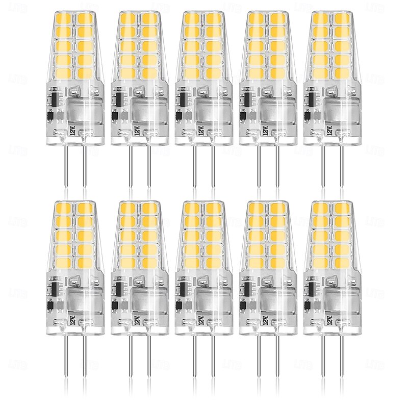 10 Pcs G4 LED bulbs 2W equivalent 30W 3000K warm white 250 lumens 360 degrees beam angle AC/DC 12V-24V outdoor landscape lighting G4 dual pin base 20 LED beads