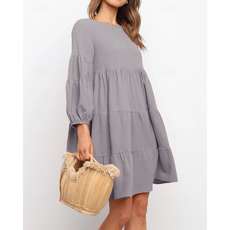 Women's Mini Dress Poly-Cotton Linen Texture Dresses Cotton Linen Dress Modern Vacation Daily Going out Regular Fit Plain Long Sleeve Crew Neck Black Pink Army Green Orange Summer3