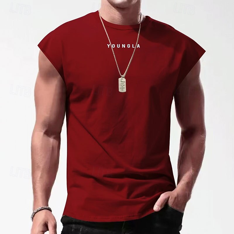 Men's Tank Top Vest Top Undershirt Sleeveless Shirt Sleeveless Crew Neck Summer Letter Fashion Designer Basic Print Vacation Street Going out Black White Red Top Tee for Men4