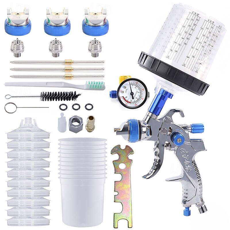 Pneumatic Spray Gun Automotive High Atomization Spray Gun 10 Leave-in Pots Pressure Regulator Paint Spraying Tool 1.4/1 7/2.0mm