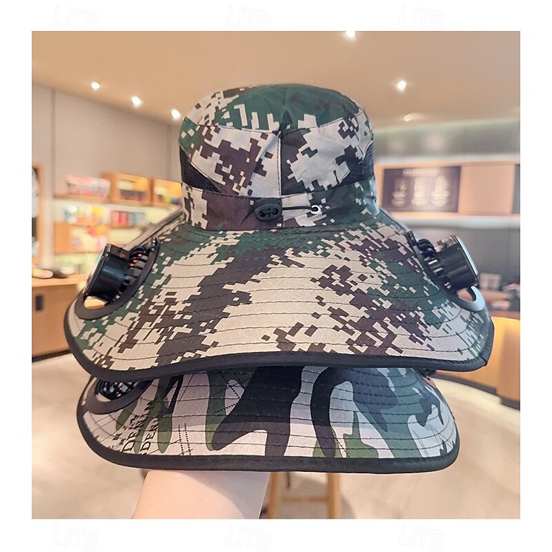 Wide Brim Solar Fan Hat,Outdoor UV Sun Protection Brim Hat with 2 Solar Fan, Travel Camping Hiking Fishing Sports Portable4