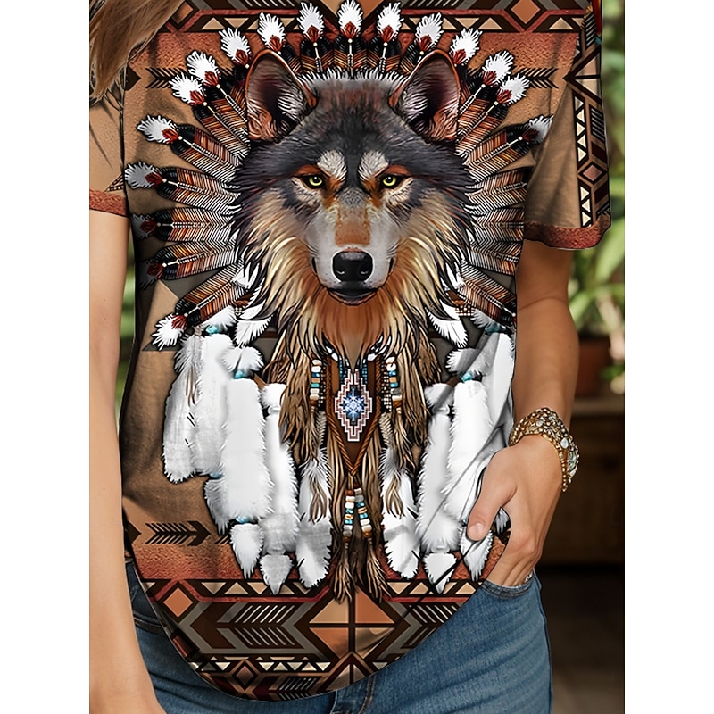 Women's T Shirt Graphic Animal Geometric Vintage Stylish Classic Short Sleeve Crew Neck Round Neck Regular Tops Daily Weekend Print Yellow Red Blue Purple Green Summer Spring3