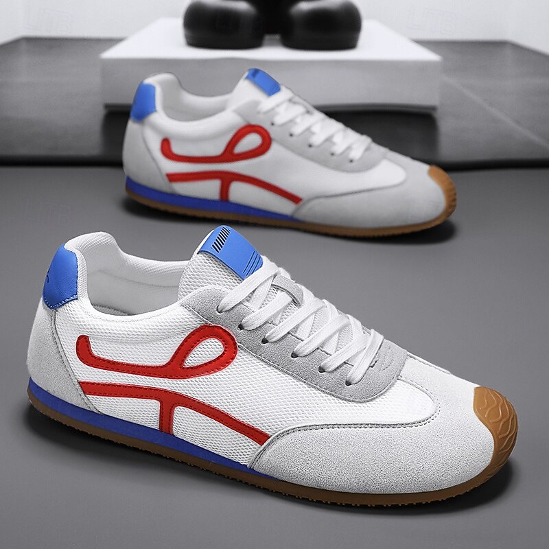 Men's White Sporty Sneakers with Red and Blue Accents - Casual, Lightweight, Ideal for Active Lifestyle and Outdoor Activities