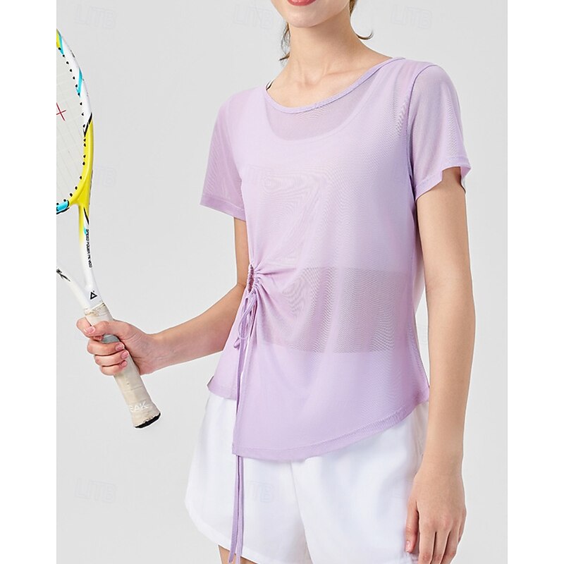 Women's Solid Colored Sport Shirt Tennis Shirt Tennis Top Short Sleeve Drawstring Breathable Tennis Golf Jogging Round Black White Blue Tennis Clothing