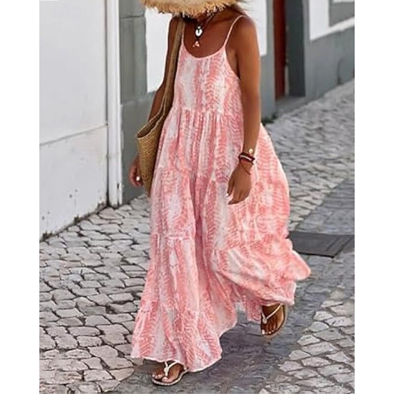 Women's Long Dress Maxi Dress Casual Dress Swing Dress Slip Dress Boho Dress Fashion Outdoor Party Holiday Regular Fit Tie Dye Sleeveless Spaghetti Strap Black Pink Green Summer