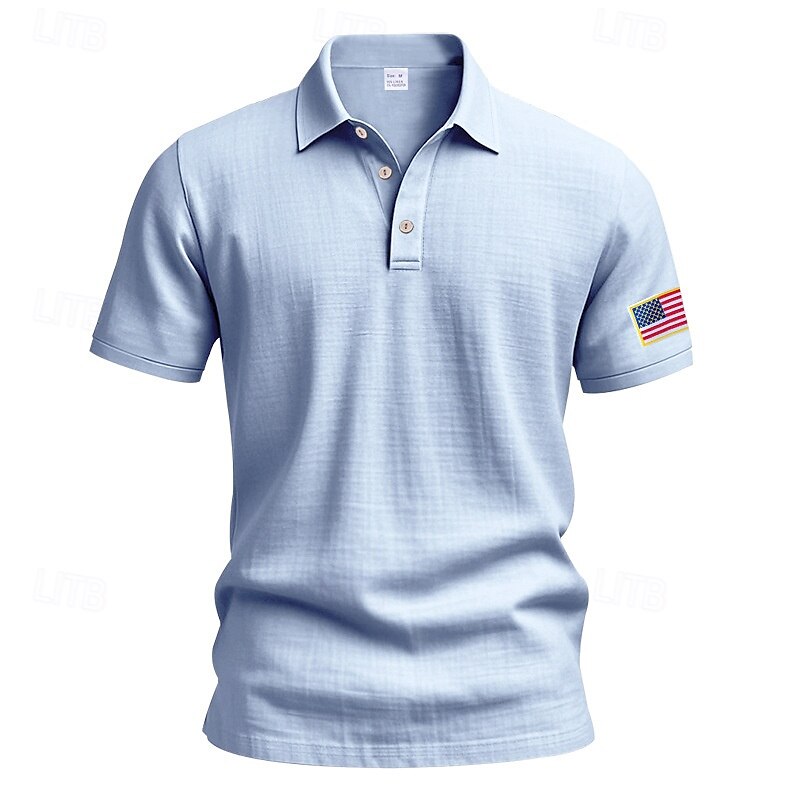 Men's Golf Shirt Golf Polos Shirts Work Casual Lapel Short Sleeve Basic Modern American US Flag Buttons Summer Regular Fit Light Khaki Black White Navy Blue Army Green Gray Golf Shirt3