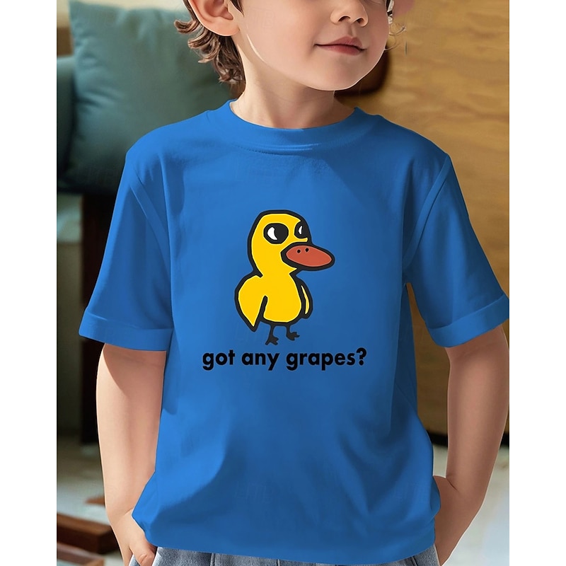 100% Cotton Kids Boys Black White Red Duck T shirt Tops Crew Neck Short Sleeve Vacation Casual Daily Wear Fashion Sport Print Summer
