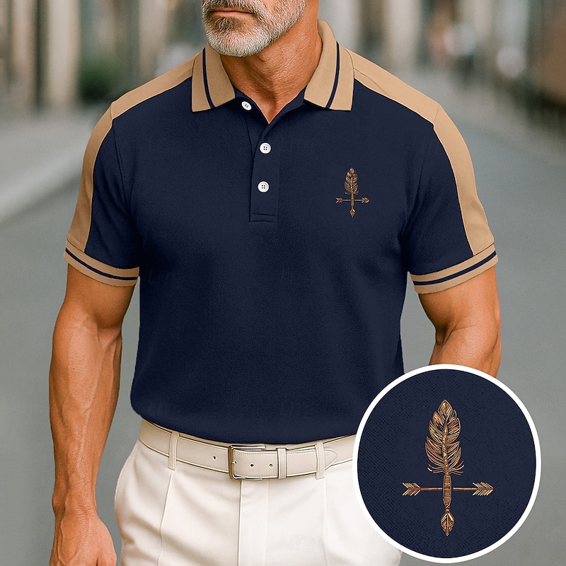 Men's Cotton Polo Shirt Golf Shirt Casual Holiday Lapel Short Sleeve Fashion Basic Color Block Patchwork Summer Regular Fit Black Wine Navy Blue Green Gray Cotton Polo Shirt2