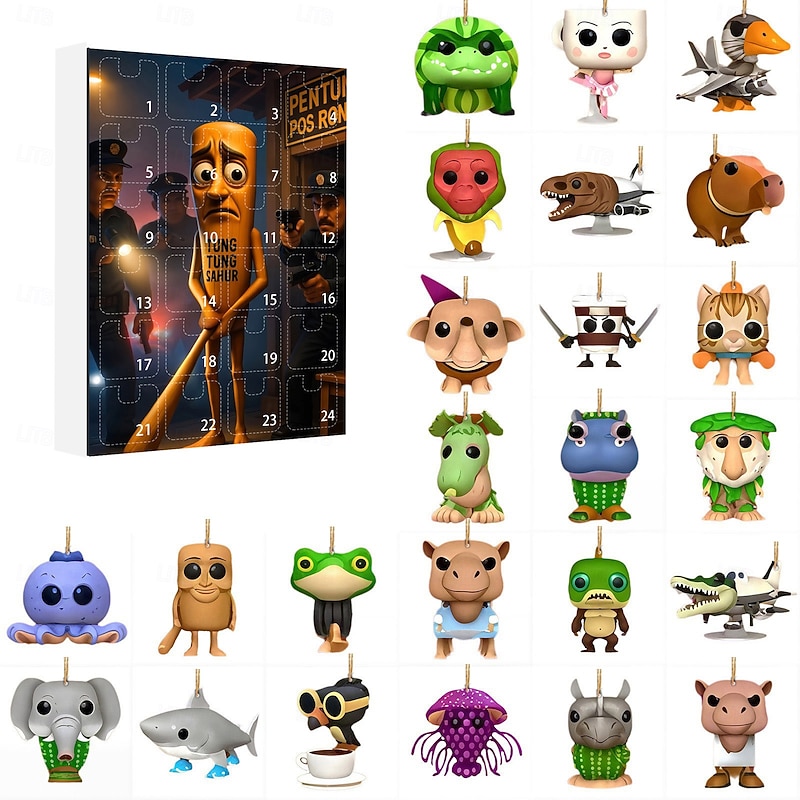 Tung Tung Tung Sahur Advent Calendar 2D Acrylic Ornaments 24 Days of Italian Brainrot Pendant Advent Calendar,Unique 24 Days of Surprises Gift Box,Fun & Creative Advent Calendar Ornament Decor Sets2