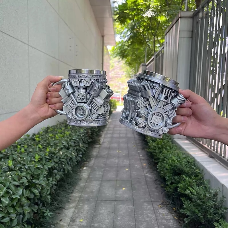 Engines Stainless Steel Mug, Creative Resin and Stainless Steel Coffee Cup, Unique Personality Drinkware, Stylish Whiskey Glass, Perfect Gift and Decorative Figurine for Home and Office4