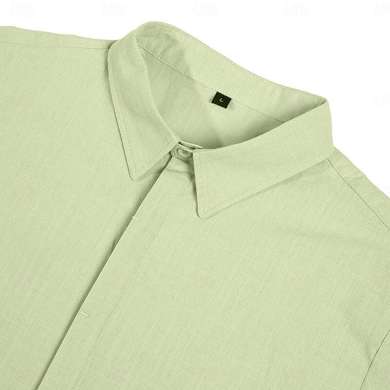 Men's Shirt Linen Shirt Summer Shirt Button Down Shirt Casual Shirt Beach Shirt Solid Color Vacation Casual Black White Pink Green Short Sleeve Collar Summer Clothing Apparel3