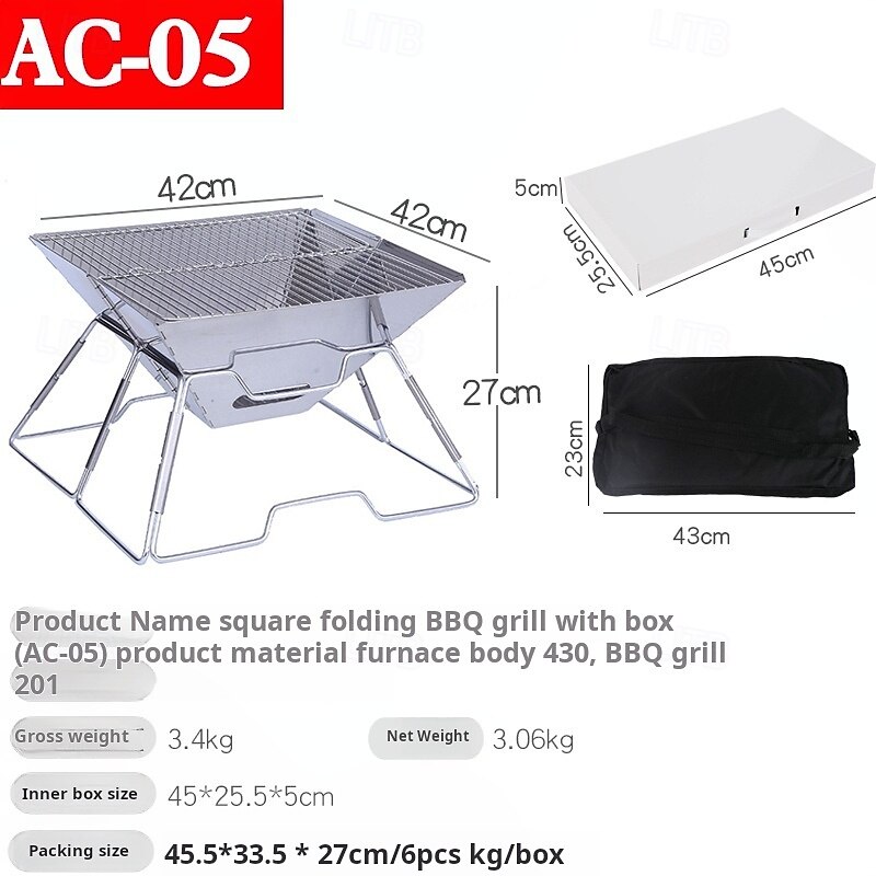 Stainless Steel Foldable Camping Grills Portable Wood Burning Charcoal Grill with Carrying Bag3