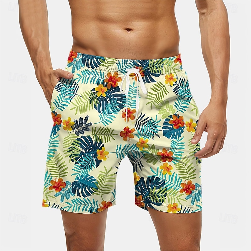 Men's Pineapple Palm Tree Tropical Plants Swim Trunks Swim Shorts Board Shorts Mid Waist Streetwear Hawaiian Beach Vacation Wear Side Pockets Mesh Lining Elastic Drawstring Waist Designer Clothing4