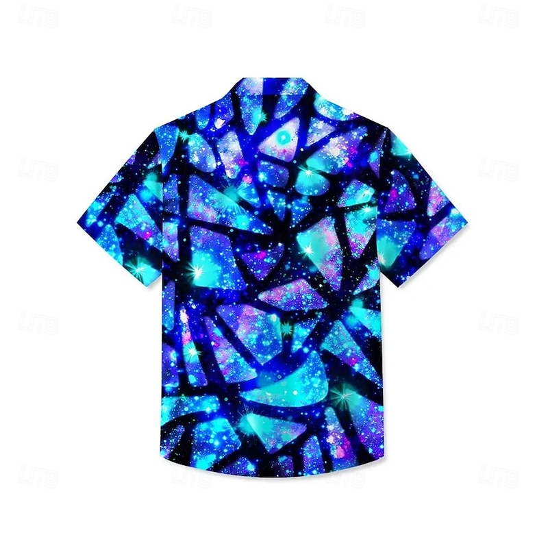 Men's Geometric Galaxy Star Print Shirt Summer Shirt Button Up Shirt Short Sleeve Fashion Casual Outdoor Vacation Dailywear Summer Spring Turndown 3D Print Collared Shirts Blue2