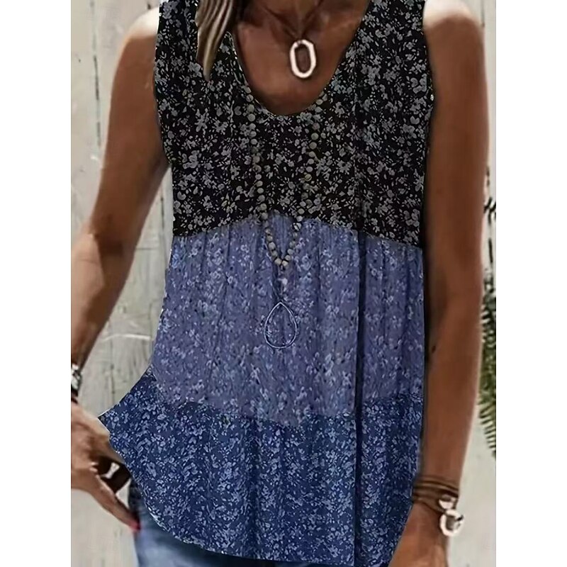 Women's Tank Top Camisole Tank Top Floral Bohemia Ethnic Sleeveless V Neck Regular Tops Daily Holiday Print Royal Blue Blue Camel Fuchsia Green Summer4