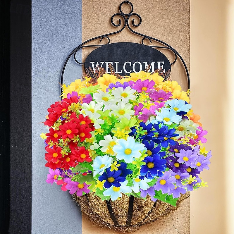 6 Bunches Daisies Artificial Flowers Assorted Color Outdoor Green Plant Shrub Plant Indoor and Outdoor Hanging Flowerpot Home Wedding Office Garden Porch Decoration