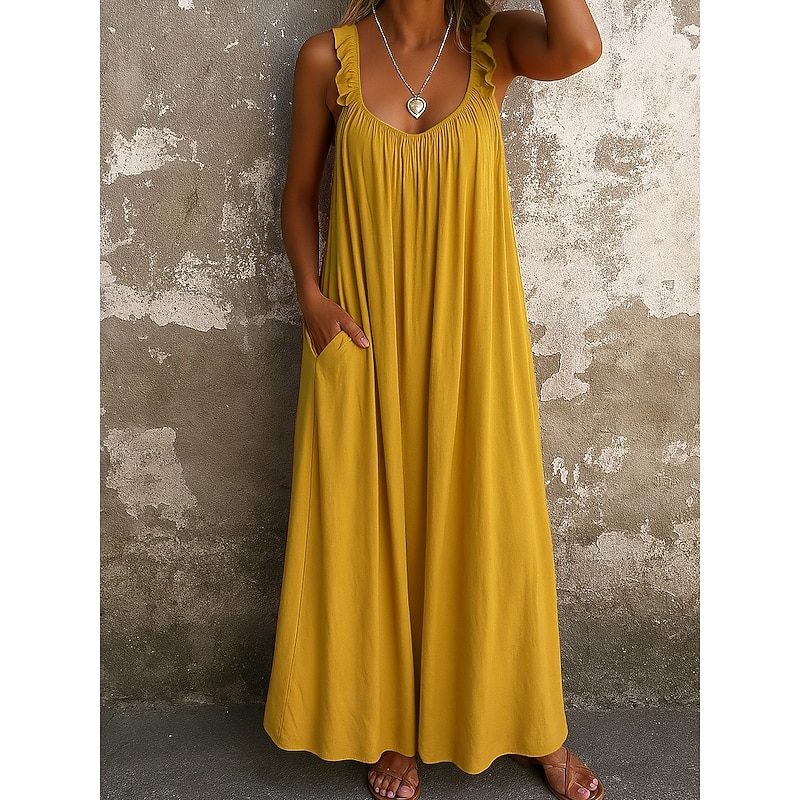 Women's Maxi Dress Summer Dress Casual Daily Slim Solid Color Sleeveless Strap Black Yellow Red Blue Summer3