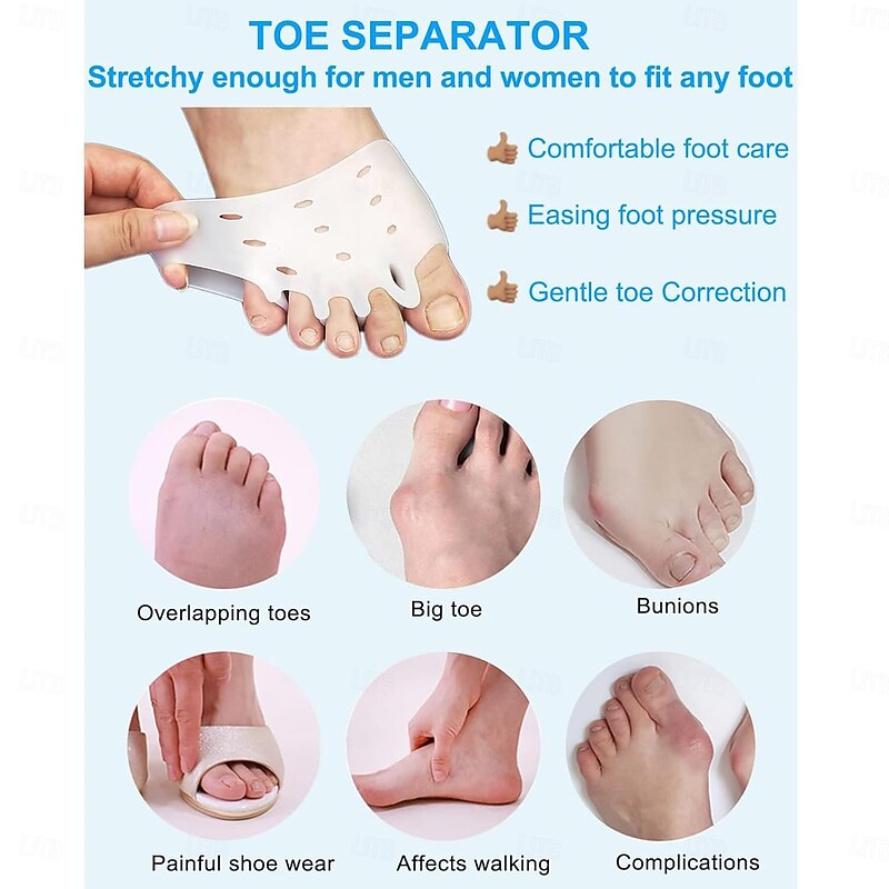 2 Pairs Silicone Toe Separators Bunion Corrector Cushion Metatarsal Pads Ball of Foot Cushions Breathable Soft Gel Foot Cushions for Men Women Straighten Overlapping Toes Realign Crooked Toes2