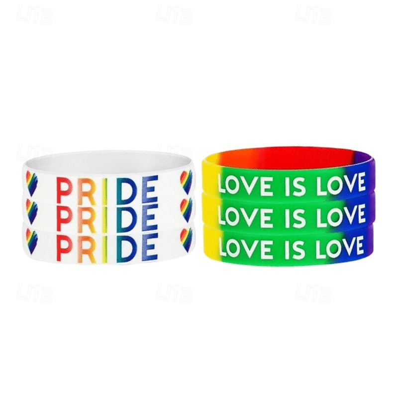 5pcs Pride Rainbow Silicone Bracelets, LGBTQ Gay Couple Wristbands, Love is Love Accessories, Pride Month Decor, Party Decoration Gift4