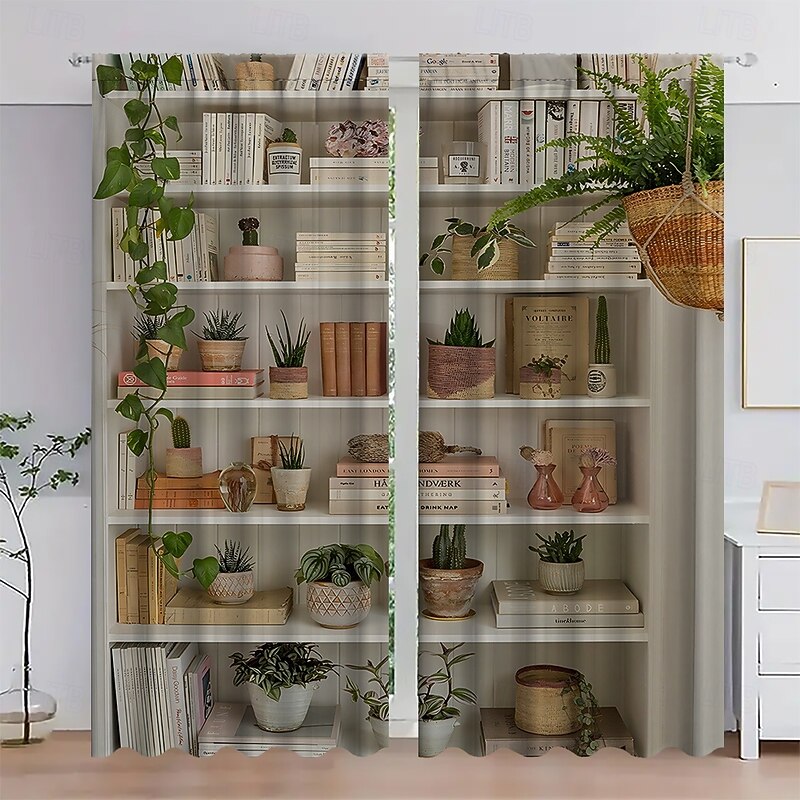 2-piece set of plant bonsai patterned curtains on shelves suitable for study kitchen living room dormitory pole bags bedroom accessories room decoration and home decoration ceiling curtains2