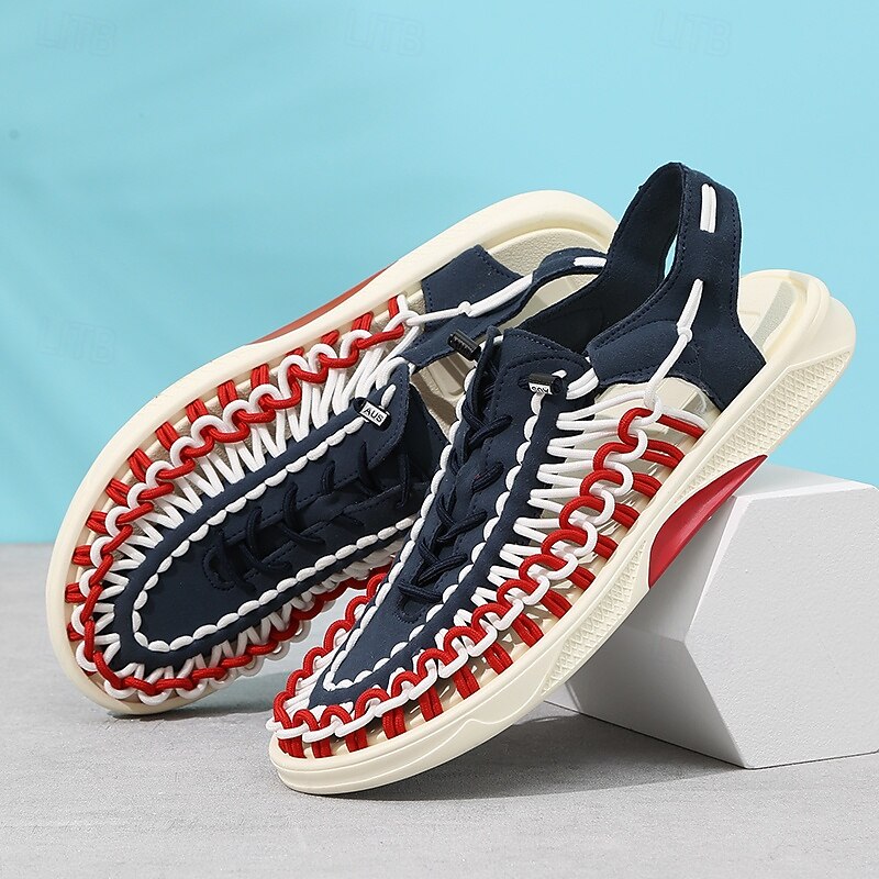 Men's Sneakers Red and Navy Running Shoes with Unique Lacing Design and Cushioned Sole for Sports and Casual Wear3