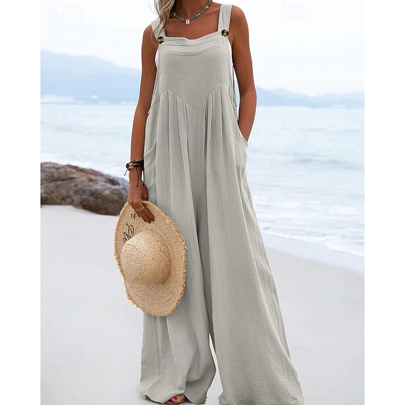 Women's Normal Jumpsuit Dungarees Streetwear Solid Color Sleeveless U Neck Pocket Street Daily Regular Fit Black Yellow Pink Summer