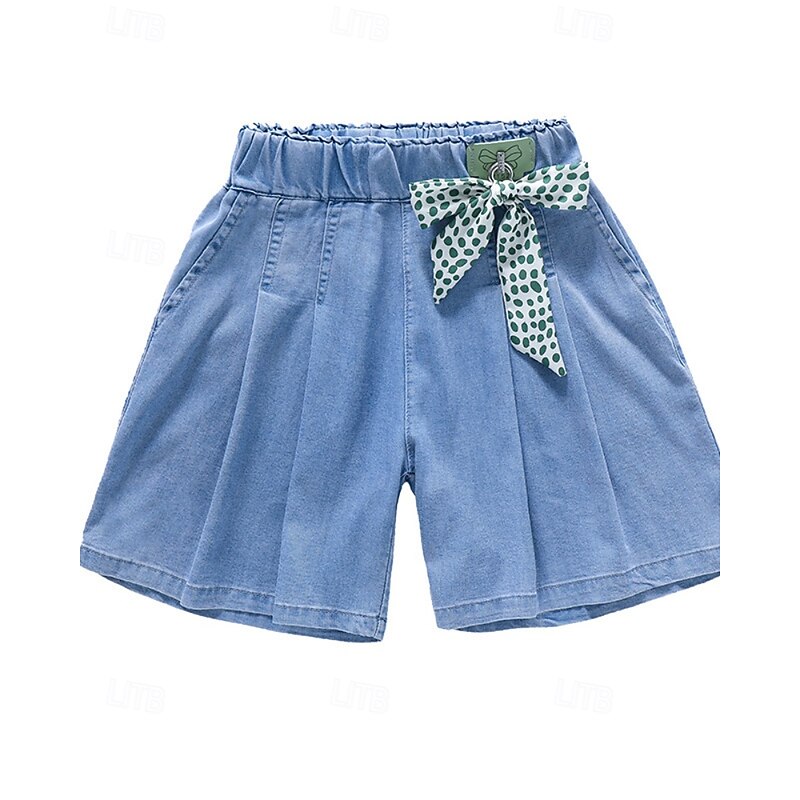 Kids Girls' Shorts Solid Color Streetwear Tie Knot School 4 years+ Summer Light Blue