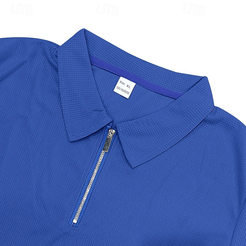 Men's Waffle Polo Shirts Quarter Zip Polo Daily Holiday Lapel Short Sleeve Fashion Basic Plain Summer Regular Fit Black White Blue Khaki Light Grey Waffle Polo Shirts4