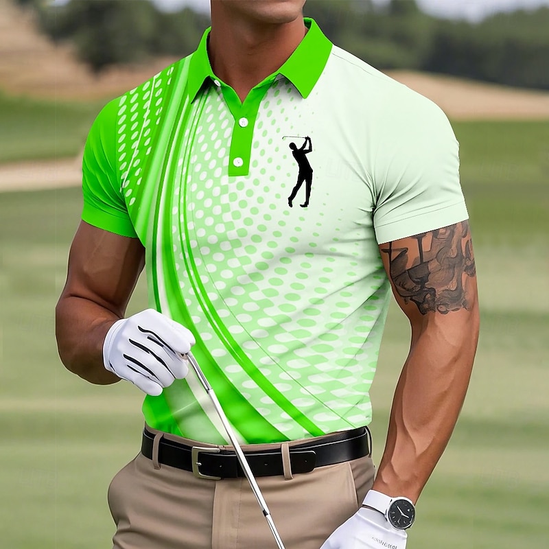 Men's Geometic Golf Polo Short Sleeve Polo Shirts Collared Shirts Sportswear Athleisure Buttons Summer Blue Sky Blue Green3