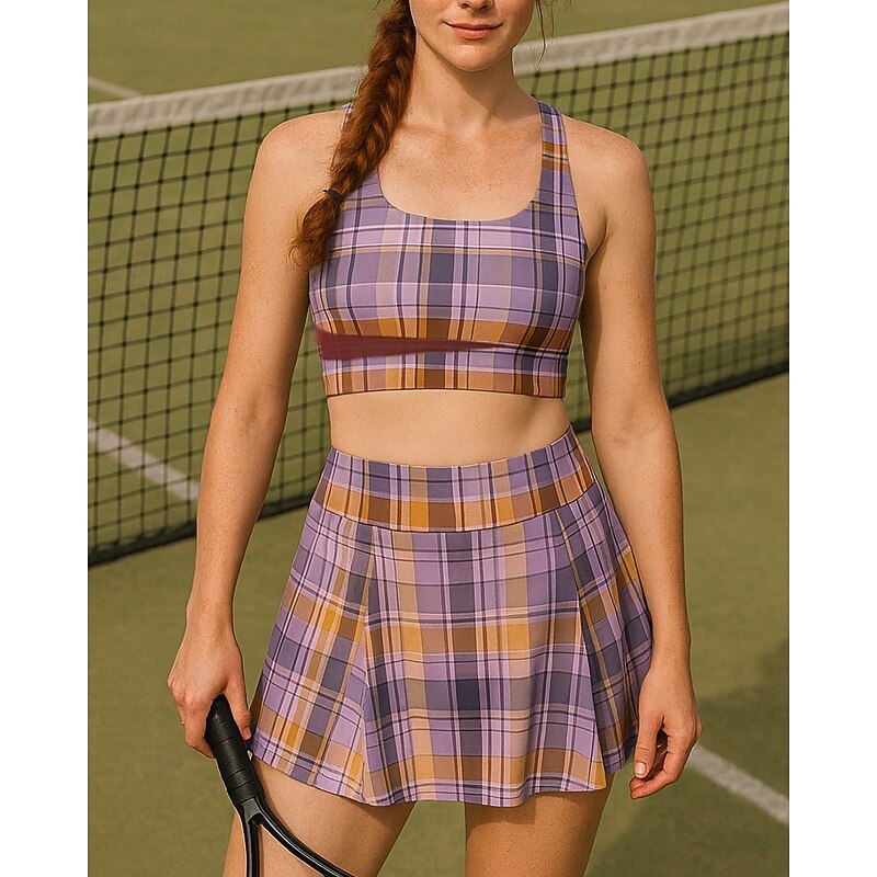 Women's Plaid Checkered Sports Set Tennis Set Two-piece Suit Sweat-Wicking Moisture Wicking Breathable Tennis Golf Pickleball Pink Blue Brown Tennis Clothing3