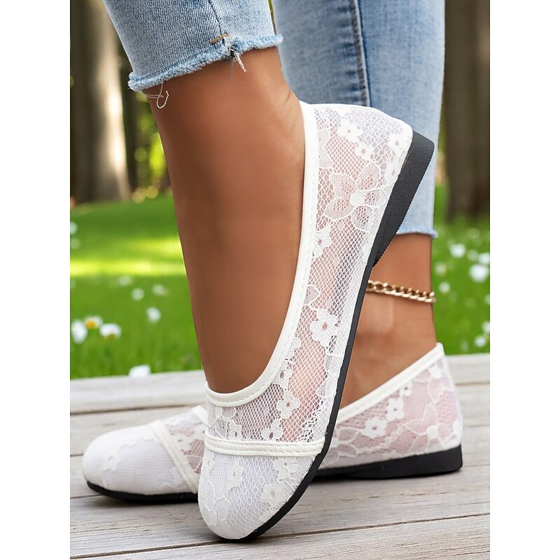Women's Lace Wide Toe Ballet Flats - Elegant Barefoot Shoes with Comfortable Lace Design, Perfect for Casual Wear and Summer Outings3