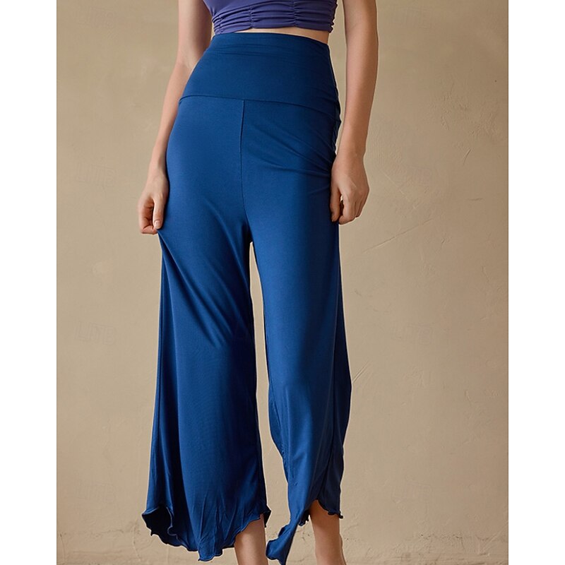 Women's Wide Leg Pants Yoga Pants Cropped Pants High Waist Pilates Fitness Yoga Pants Solid Color Apricot Black Blue Spandex Winter Sports Activewear High Elasticity2