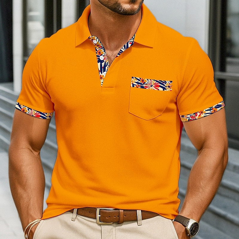 Men's Polo Shirts Golf Shirt Casual Sports Classic Short Sleeve Fashion Cool Color Block Buttons Color Block Summer Spring Spring &  Fall Regular Fit Orange Polo Shirts