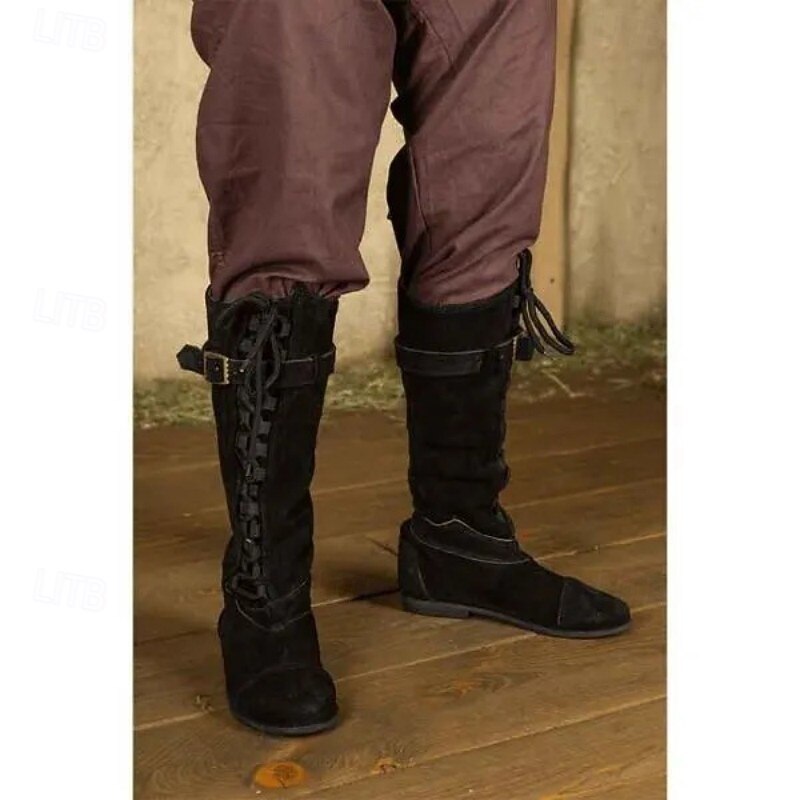 Medieval Renaissance Shoes Knee High Boots Flat Jazz Boots Fancy Dress Men's Celtic Pirate Halloween Masquerade Performance Party & Evening LARP Adults' Shoes3