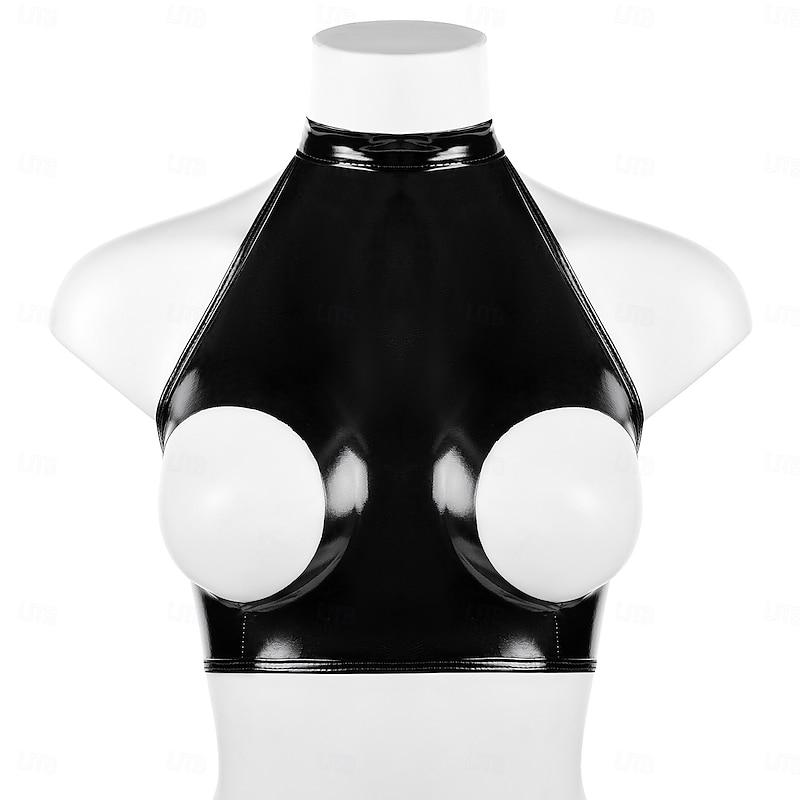 Cut-Out Faux Latex Halter Top Glossy Finish Women's Shinny Leather Fetish Wet Look Costume for Nightclub Pride Parade Pride Month Halloween Carnival Adults'