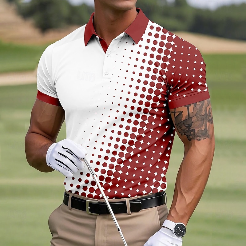 Men's Geometric Pattern Sports Polo Shirts Short Sleeve Polo Shirts Collared Shirts Casual School Outdoor Daily Wear 3D Print Summer Black Red Sky Blue3