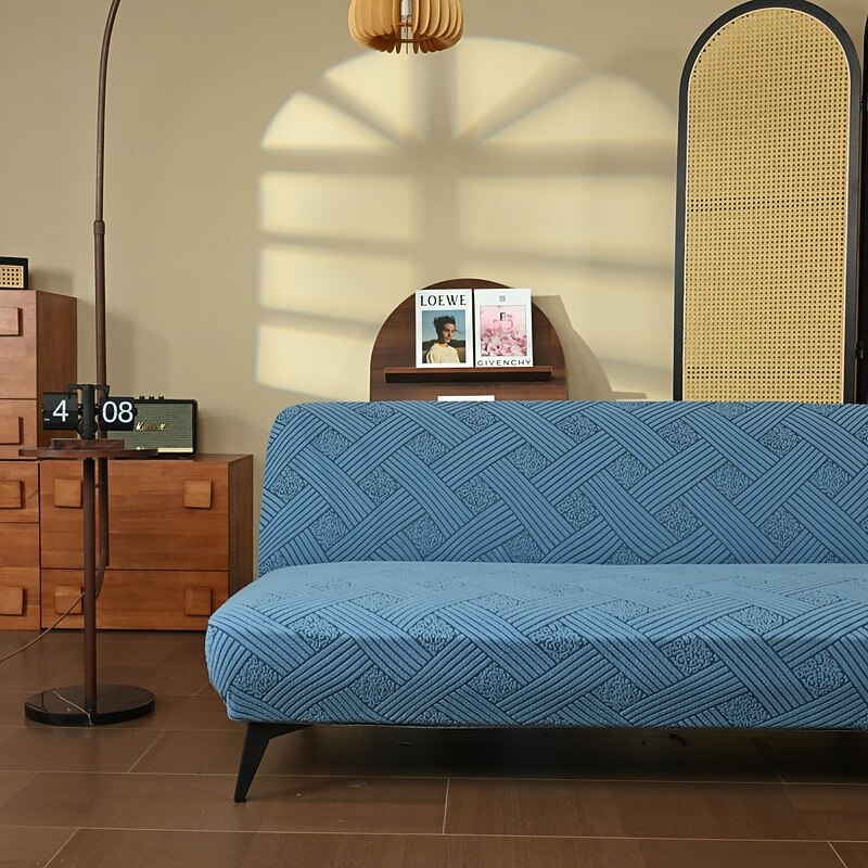 Stretch Armless Futon Cover Jacquard Sofa Bed Slipcovers Washable Futon Mattress Bed Cover Stain Resistant Furniture Protector with Elastic Bottom3