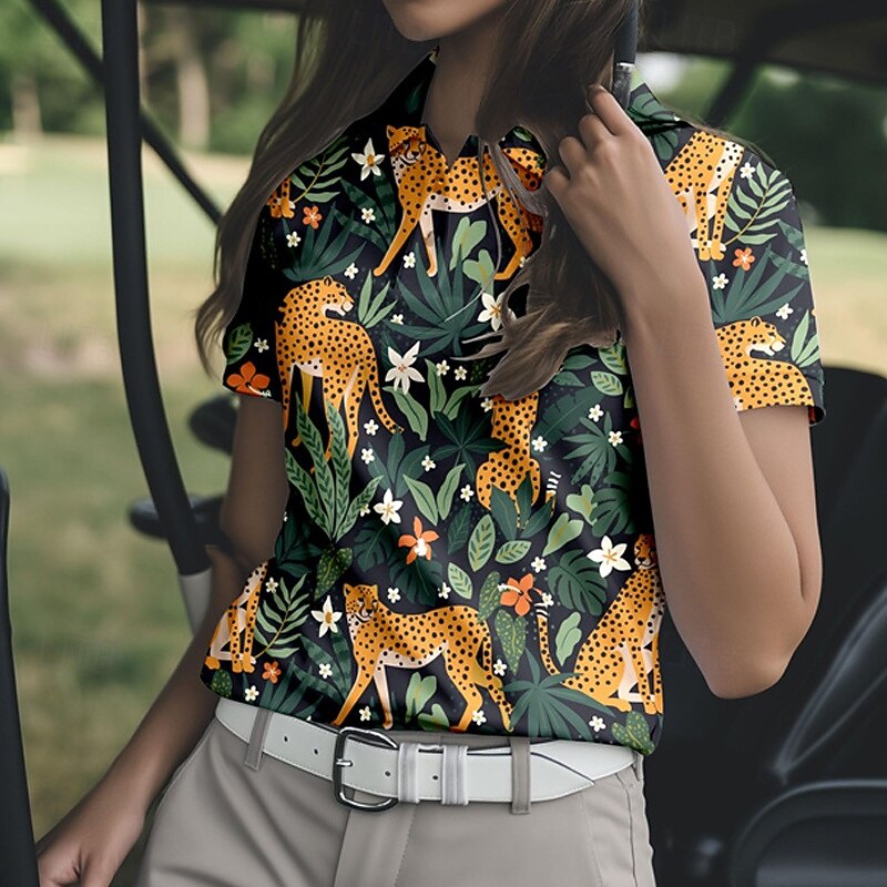 Women's Animal Tennis Shirt Short Sleeves Print UPF50+ Quick Dry Tennis Golf Badminton Polo Collar Tee Tshirt Top White Yellow Pink Tennis Clothing3