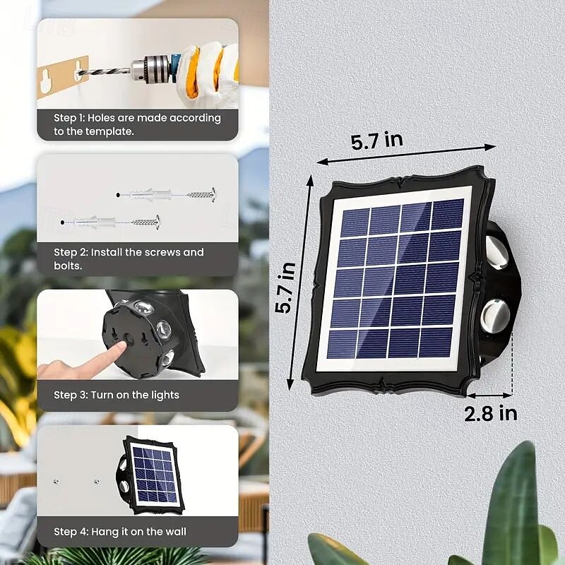 1/2 Pcs Solar Wall Light Waterproof Garden Light illuminated From All Sides Outdoor Porch Exterior Wall Fence Lighting Decoration2