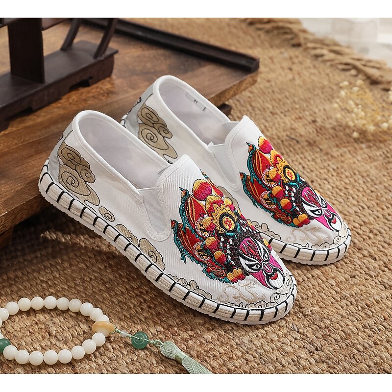 Men's White Espadrille Slip-On Shoes with Colorful Embroidery - Unique Artistic Design for Fashion-Forward Men2
