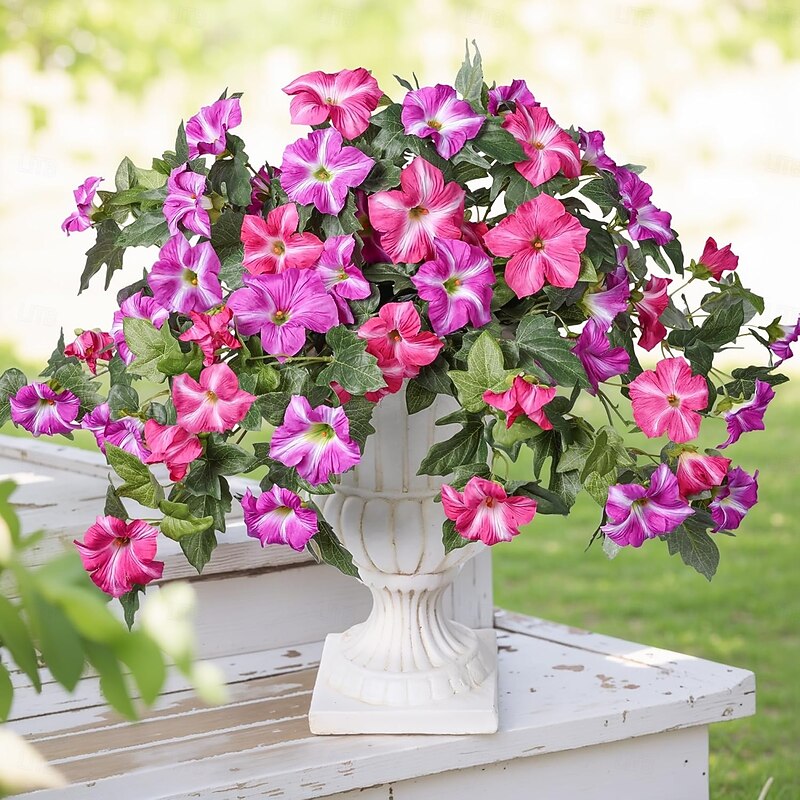 1 Bundle Artificial Flowers for Outdoors Spring Faux Morning Glory Look Real Silk Flowers for Outside Planter UV Resistant Fake Flowers for Home Garden Balcony Yard Porch Deco