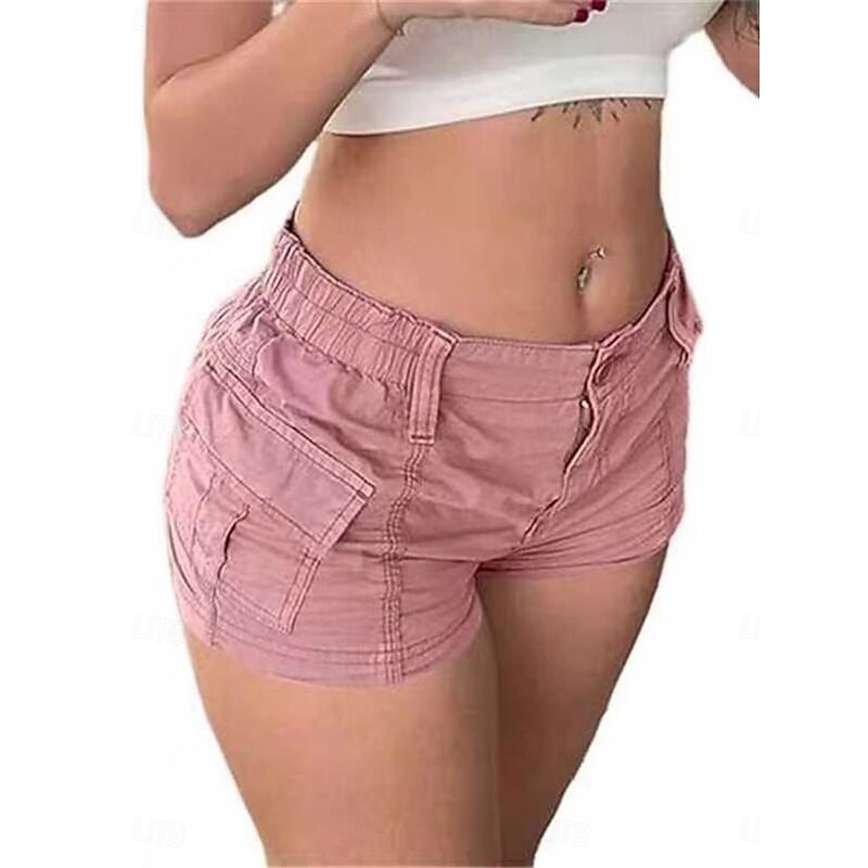 Women's Jeans Cargo Shorts Chinos Fashion Streetwear Short High Waist Plain Pocket Comfy Soft Comfortable Micro-elastic Outdoor Vacation Street Black Pink Green Gray Summer Slim Fit3