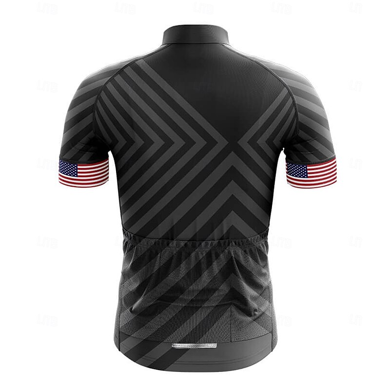 Men's Cycling Jersey Graphic Geometric Independence Day Short Sleeve Bike Tee Tshirt Jersey Top with 3 Rear Pockets UV Resistant Quick Dry Front Zipper Reflective Strips Sports Black Clothing Apparel2