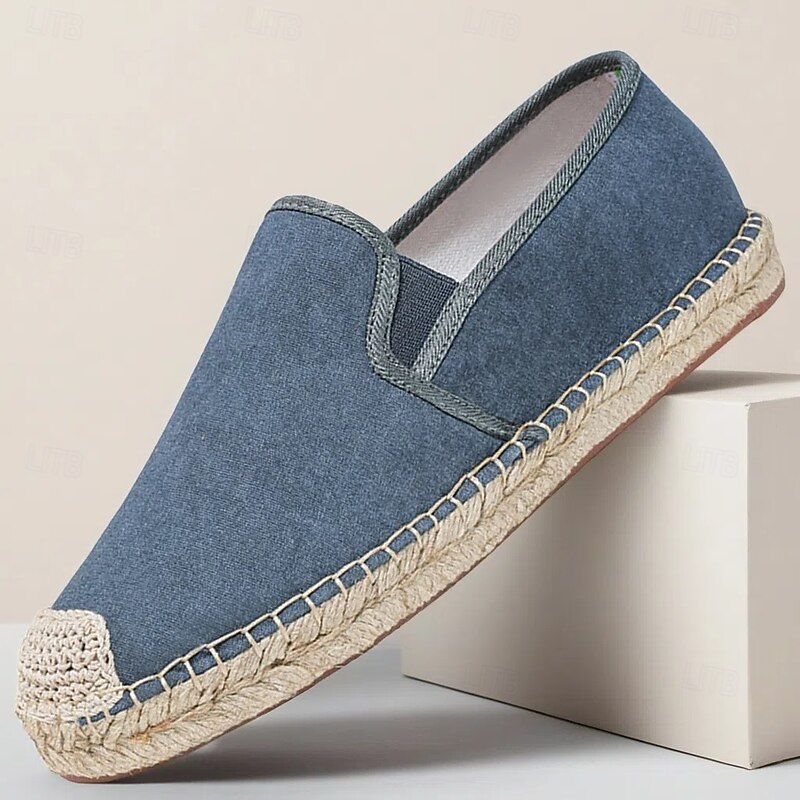 Men's Blue Espadrille Slip-On Shoes with Jute Sole - Lightweight and Breathable Shoes for Warm Weather