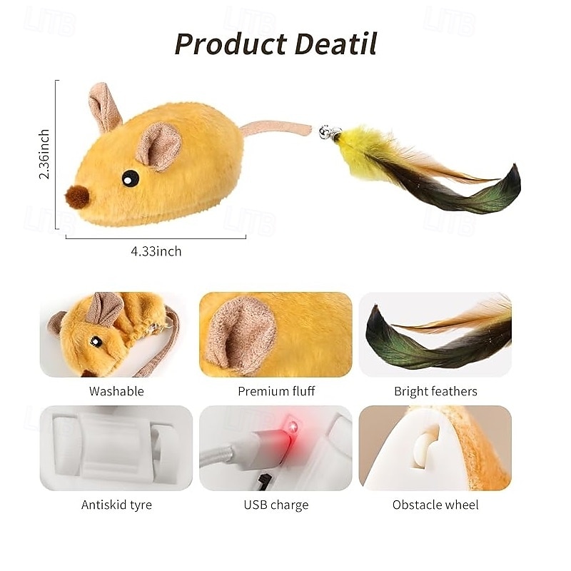 Feather Toy Interactive Toy Mice & Animal Toy with LED Removable USB Charger Releasing Pressure Pet Training for Dog Cat Indoor Outdoor Pet Play3